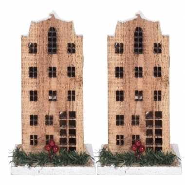 2x kerstdorp kersthuisjes grachtenpanden 21 cm met led