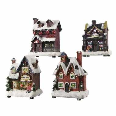 Kerstdorp kersthuisje snoepwinkel 12 cm met led verlichting
