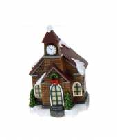 1x polystone kersthuisjes kerstdorpje huisjes kerkje met verlichting 13 5 cm