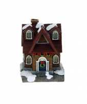 1x polystone kersthuisjes kerstdorpje huisjes rood dak met verlichting 13 5 cm